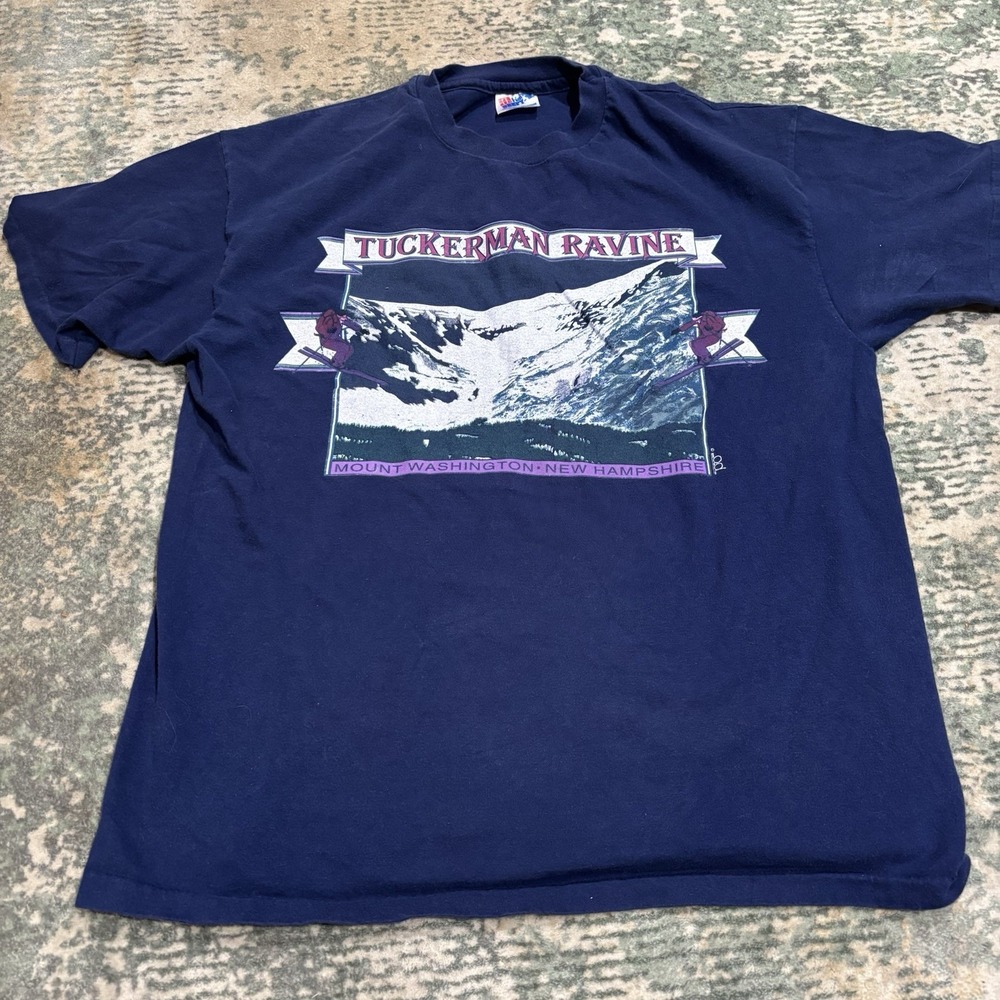 Vintage Tuckerman Ravine‎ Ski  Tshirt Single Stitch Hanes Beefy XL Blue